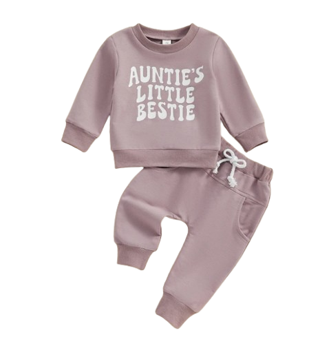 The Colton - Baby Unisex "Auntie's Little Bestie" Casual Print Pullover Top + Pants