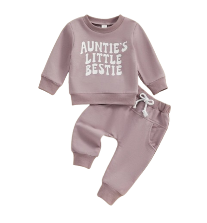 The Colton - Baby Unisex "Auntie's Little Bestie" Casual Print Pullover Top + Pants