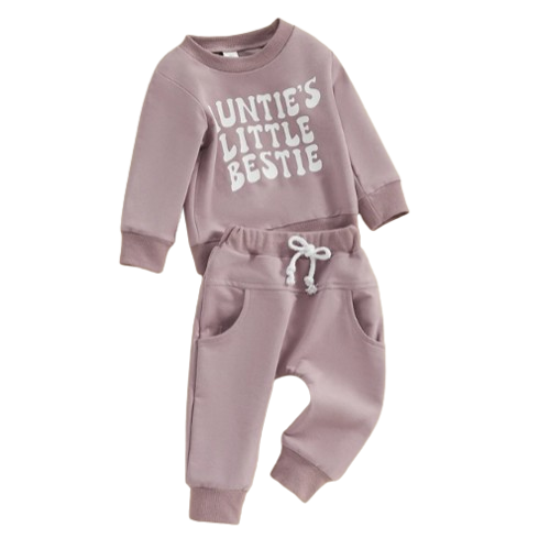 The Colton - Baby Unisex "Auntie's Little Bestie" Casual Print Pullover Top + Pants