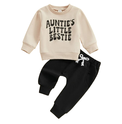 The Colton - Baby Unisex "Auntie's Little Bestie" Casual Print Pullover Top + Pants