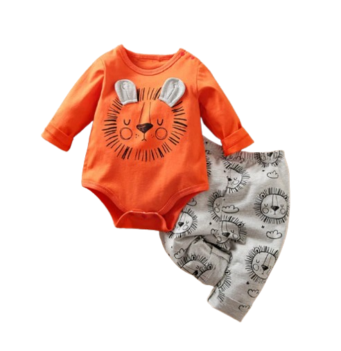 The David - Baby Boy Orange Lion Print Long Sleeve with Pants