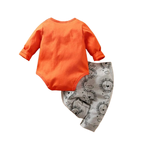 The David - Baby Boy Orange Lion Print Long Sleeve with Pants