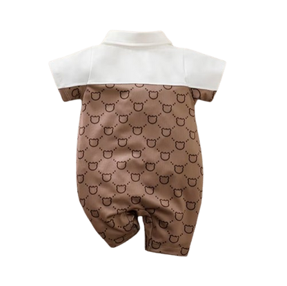 The Dawson - Baby Boy Cartoon Patchwork Bear Khaki Short Sleeved Jumpsuit