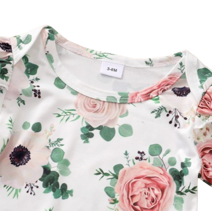 The Devan - Baby Brown/Green Floral Longsleeve Tops + Solid Colour Skirt + Headband