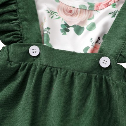 The Devan - Baby Brown/Green Floral Longsleeve Tops + Solid Colour Skirt + Headband