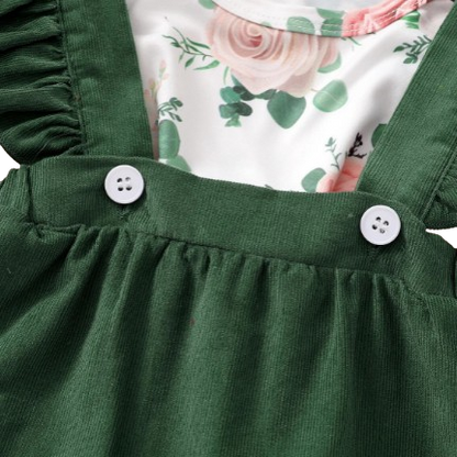 The Devan - Baby Brown/Green Floral Longsleeve Tops + Solid Colour Skirt + Headband