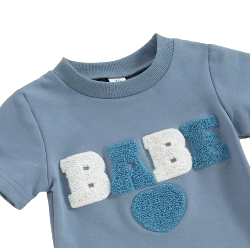 The Devon - Baby Unisex Fuzzy Heart Letter Embroidery Short Sleeve T-Shirts & Shorts