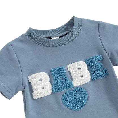 The Devon - Baby Unisex Fuzzy Heart Letter Embroidery Short Sleeve T-Shirts & Shorts