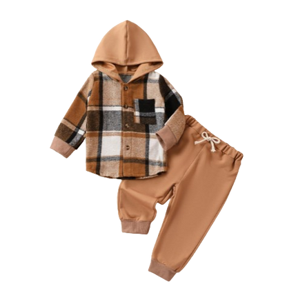 The Dutton - Brown Plain Hooded Top + Solid Colour Pants