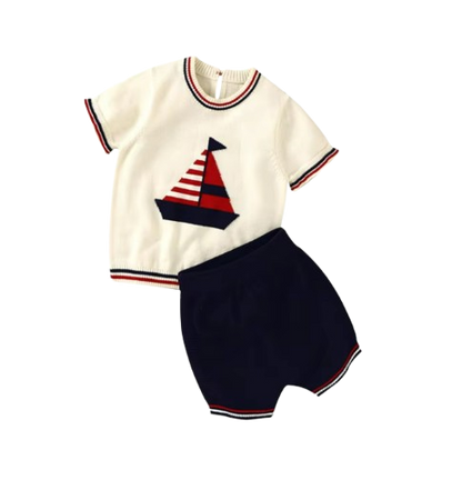 The Edward - Baby Boy Ship Turtle Neck Short Sleeve Knit T-Shirts + Shorts