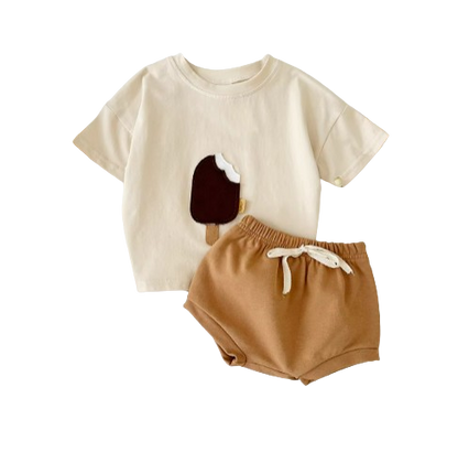 The Elian - Baby Unisex Ice Cream Patch Casual Short Sleeve Top + Shorts