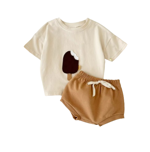 The Elian - Baby Unisex Ice Cream Patch Casual Short Sleeve Top + Shorts