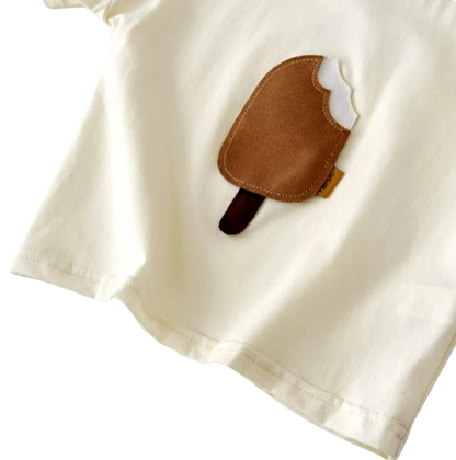 The Elian - Baby Unisex Ice Cream Patch Casual Short Sleeve Top + Shorts