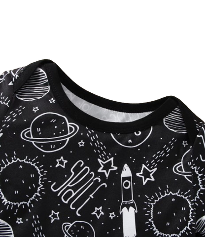 The Elias - Baby Boy Your Little Astronaut Planet Space Print Romper & Solid Bib Shorts Set