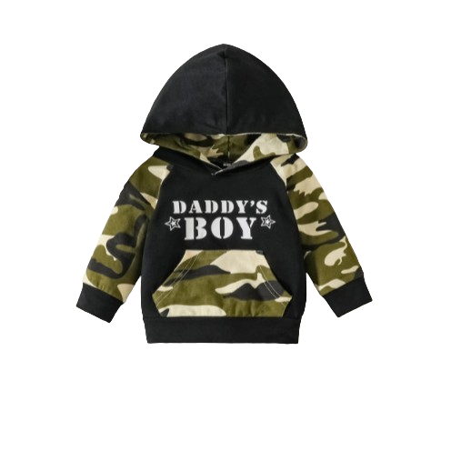 The Elijah - Baby Boy Army Green Camouflage Letter Print Hooded Long Sleeve Top+Trousers