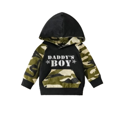 The Elijah - Baby Boy Army Green Camouflage Letter Print Hooded Long Sleeve Top+Trousers