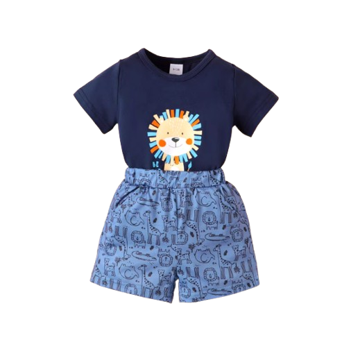 The Emilio - Baby Boy Lion Cartoon Short Sleeved Bodysuit + Shorts