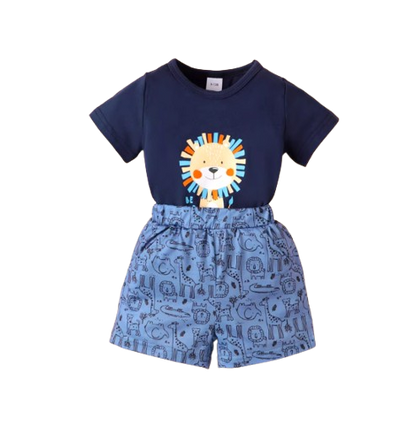 The Emilio - Baby Boy Lion Cartoon Short Sleeved Bodysuit + Shorts