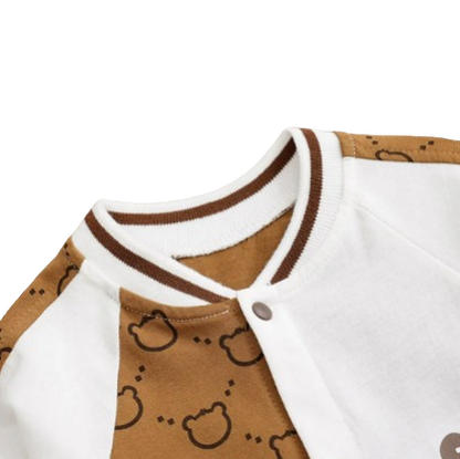 The Evan - Unisex Baby Bear Print White & Brown Bodysuit