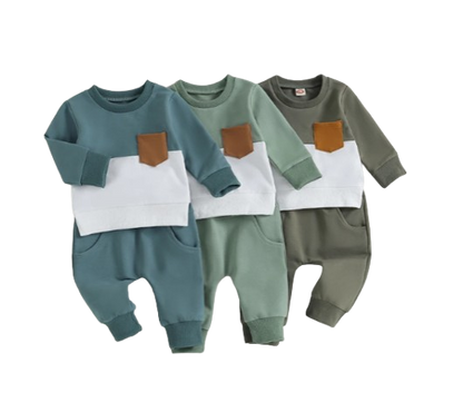 The Felix - 2pcs Baby Boy Long Sleeve Contrast Colour Pullover Tops + Pants