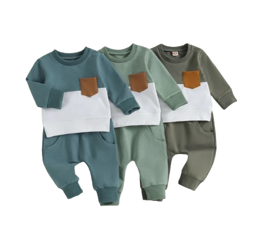 The Felix - 2pcs Baby Boy Long Sleeve Contrast Colour Pullover Tops + Pants