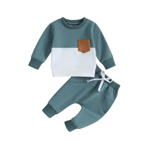 The Felix - 2pcs Baby Boy Long Sleeve Contrast Colour Pullover Tops + Pants