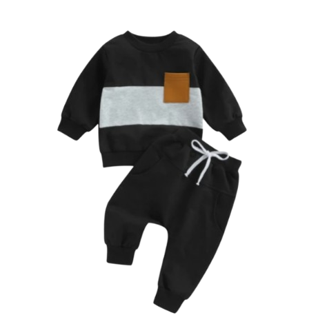 The Felix - 2pcs Baby Boy Long Sleeve Contrast Colour Pullover Tops + Pants