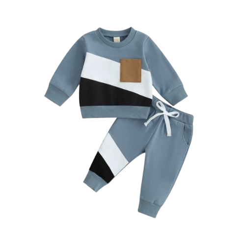 The Felix - 2pcs Baby Boy Long Sleeve Contrast Colour Pullover Tops + Pants