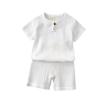 The Graham - Baby Unisex Plain Linen Cotton  Top T-Shirt + Shorts