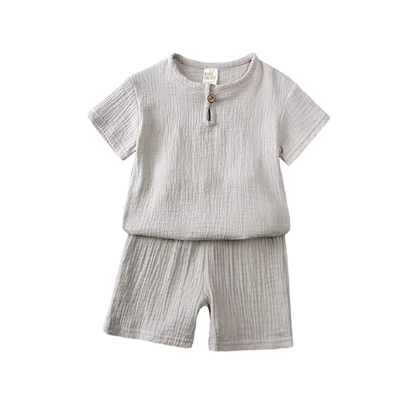 The Graham - Baby Unisex Plain Linen Cotton  Top T-Shirt + Shorts