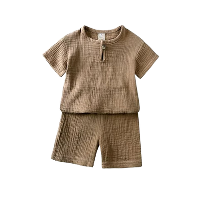 The Graham - Baby Unisex Plain Linen Cotton  Top T-Shirt + Shorts