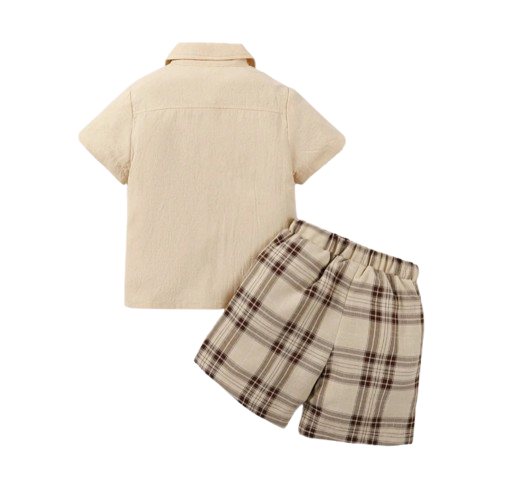 The Greyson - Baby Boy Short Sleeved Solid Color Shirt with Bow Tie + Shorts