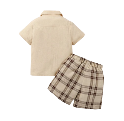 The Greyson - Baby Boy Short Sleeved Solid Color Shirt with Bow Tie + Shorts