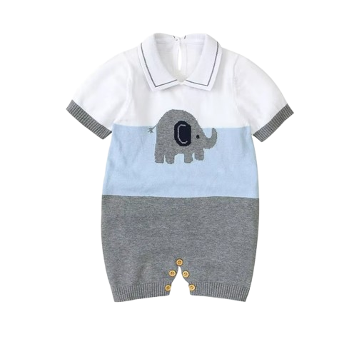 The Griffin - Baby Unisex Elephant Knitted Collar Short Sleeve Romper