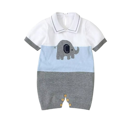 The Griffin - Baby Unisex Elephant Knitted Collar Short Sleeve Romper