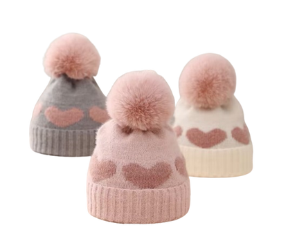 The Halo - Baby Fur Pompom Heart Printed Hat