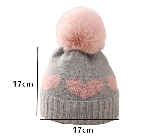 The Halo - Baby Fur Pompom Heart Printed Hat