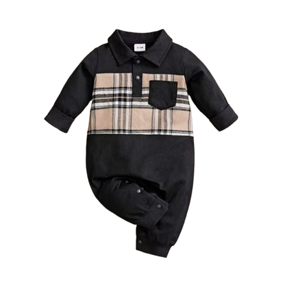 The Hayden - Baby Boy Khaki Check Print Gentlemen Jumpsuit