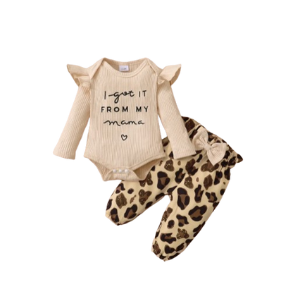 The Heidi - Brown Ruffle Bodysuit + Leopard Pants + Headband