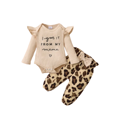 The Heidi - Brown Ruffle Bodysuit + Leopard Pants + Headband