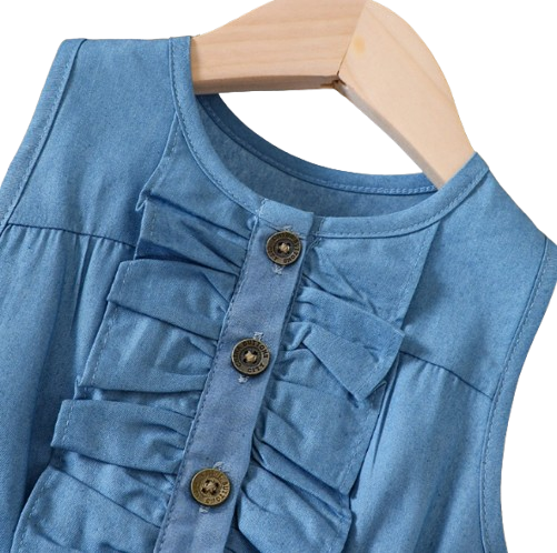 The Isabella - Baby Girl Blue Butterfly Denim Patchwork Printed Vest Dress