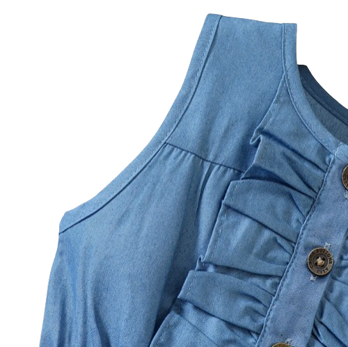 The Isabella - Baby Girl Blue Butterfly Denim Patchwork Printed Vest Dress