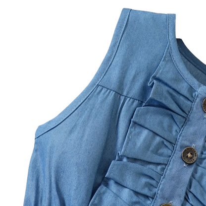 The Isabella - Baby Girl Blue Butterfly Denim Patchwork Printed Vest Dress