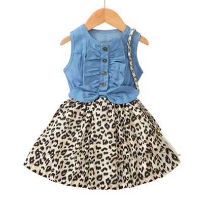 The Isabella - Baby Girl Leopard Denim Patchwork Printed Vest Dress