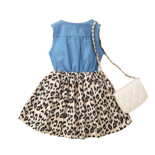 The Isabella - Baby Girl Leopard Denim Patchwork Printed Vest Dress