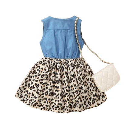 The Isabella - Baby Girl Leopard Denim Patchwork Printed Vest Dress