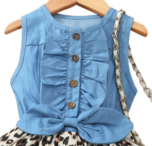 The Isabella - Baby Girl Leopard Denim Patchwork Printed Vest Dress