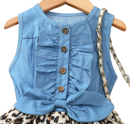 The Isabella - Baby Girl Leopard Denim Patchwork Printed Vest Dress