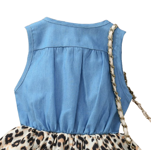 The Isabella - Baby Girl Leopard Denim Patchwork Printed Vest Dress