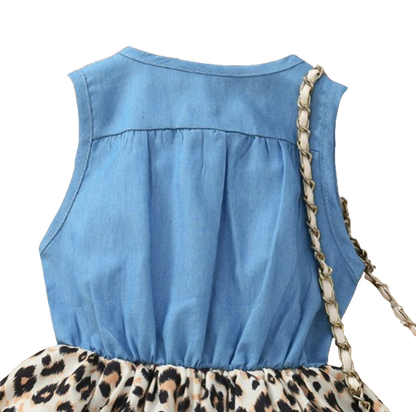 The Isabella - Baby Girl Leopard Denim Patchwork Printed Vest Dress